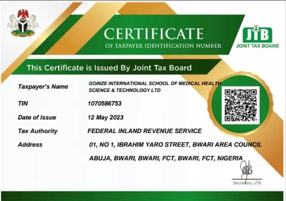 Taxpayer Identification Certificate